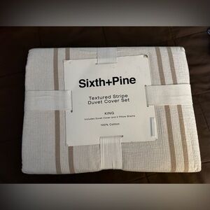 Textured Stripe King Duvet Cover Set — White & Tan